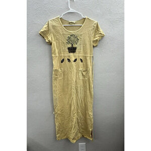 Nina Piccalino Womens Maxi Dress Size 10 Yellow Tree VTG Back Tie Short Sleeve
